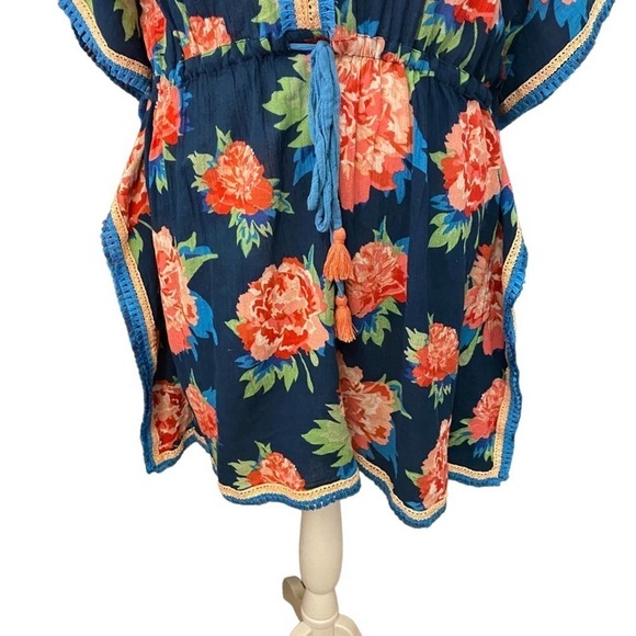 Matilda jane navy kaftan swim cover dress floral tassle medium - Picture 4 of 8